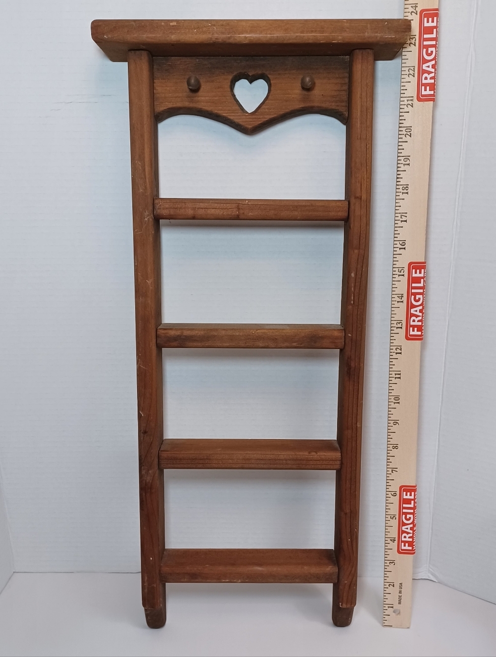 Vintage Heart Wooden Wall Ladder Shelf - Brown. Grandmacore Cottagecore 80's